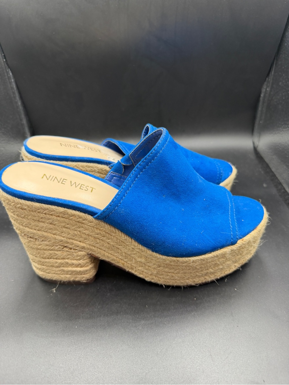 Nine West Blue Suede Espadrille Platform Mules